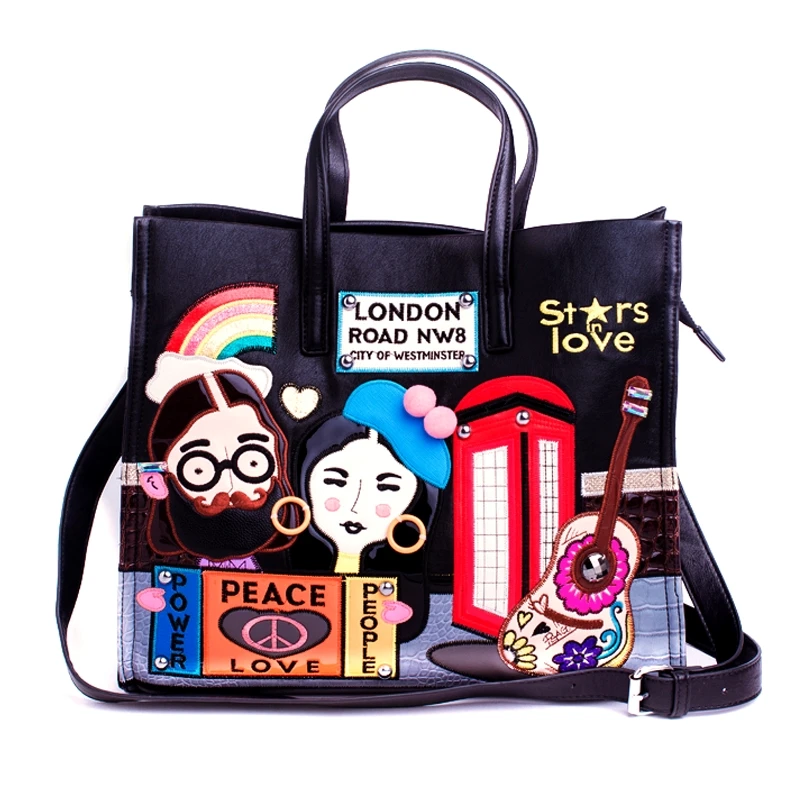 FREE SAMPLE Women Patchwork Embroidery Shoulder Bags Female Messenger Bag Handbags Large Capacity Tote Style Art Cartoon bags