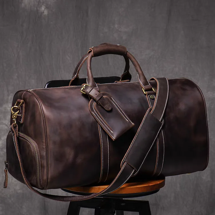Manufacturer Custom With Logo Vintage Leather Duffles Weekend Leather Travel Bag Men Crazy Horse Leather Duffle Bag
