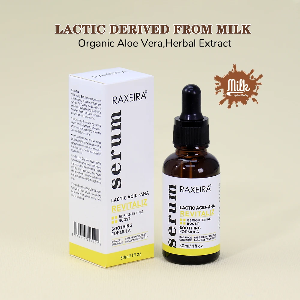 Private Label Soothing Formula Skin Peeling Whitening Glycerin Lactic Acid 7% Revitalize AHA 5% Facial Serum