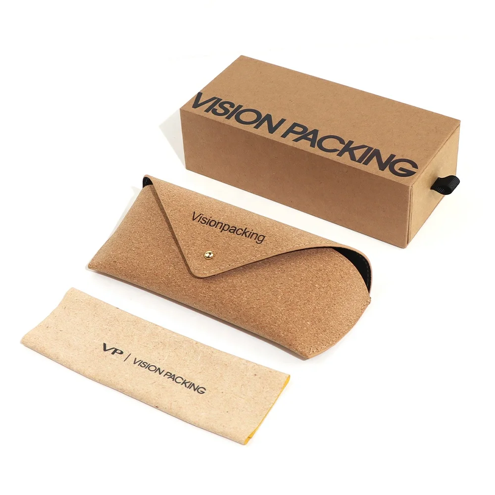 Private Brand High Quality Cork Leather Eyeglasses Packaging Kraft Paper Gift Glasses Box Sunglasses Case Custom Logo