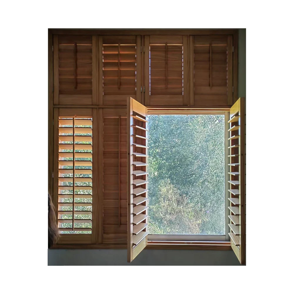 Premium Classic Horizontal Basswood Steel Louvre Shutter Modern Exterior Wood Window Shutters Made Glass Wood Wooden Shutter