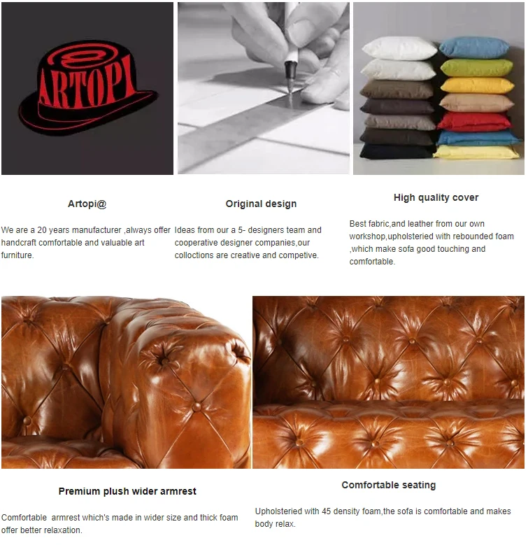 Factory Hot Sales Wooden Furniture Tufted Couch And Classic Leather Loveseat Sofa