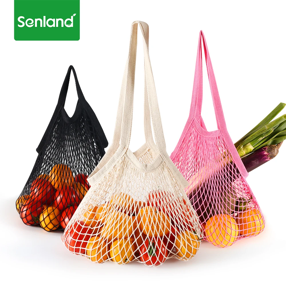 wholesale eco friendly cotton mesh produce bag reusable Fruit vegetable Tote Mesh Net Woven Cotton Shopping Bag