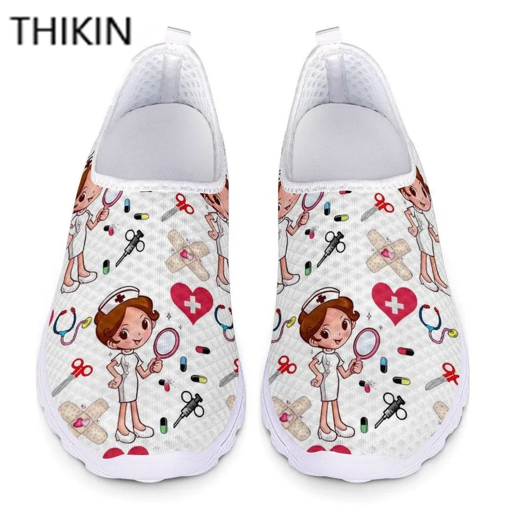 Nursing Shoes for Women Cute Cartoon Nurse Doctor Printed Slip On Flats Sneakers Spring Autumn Casual Ladies Shoe