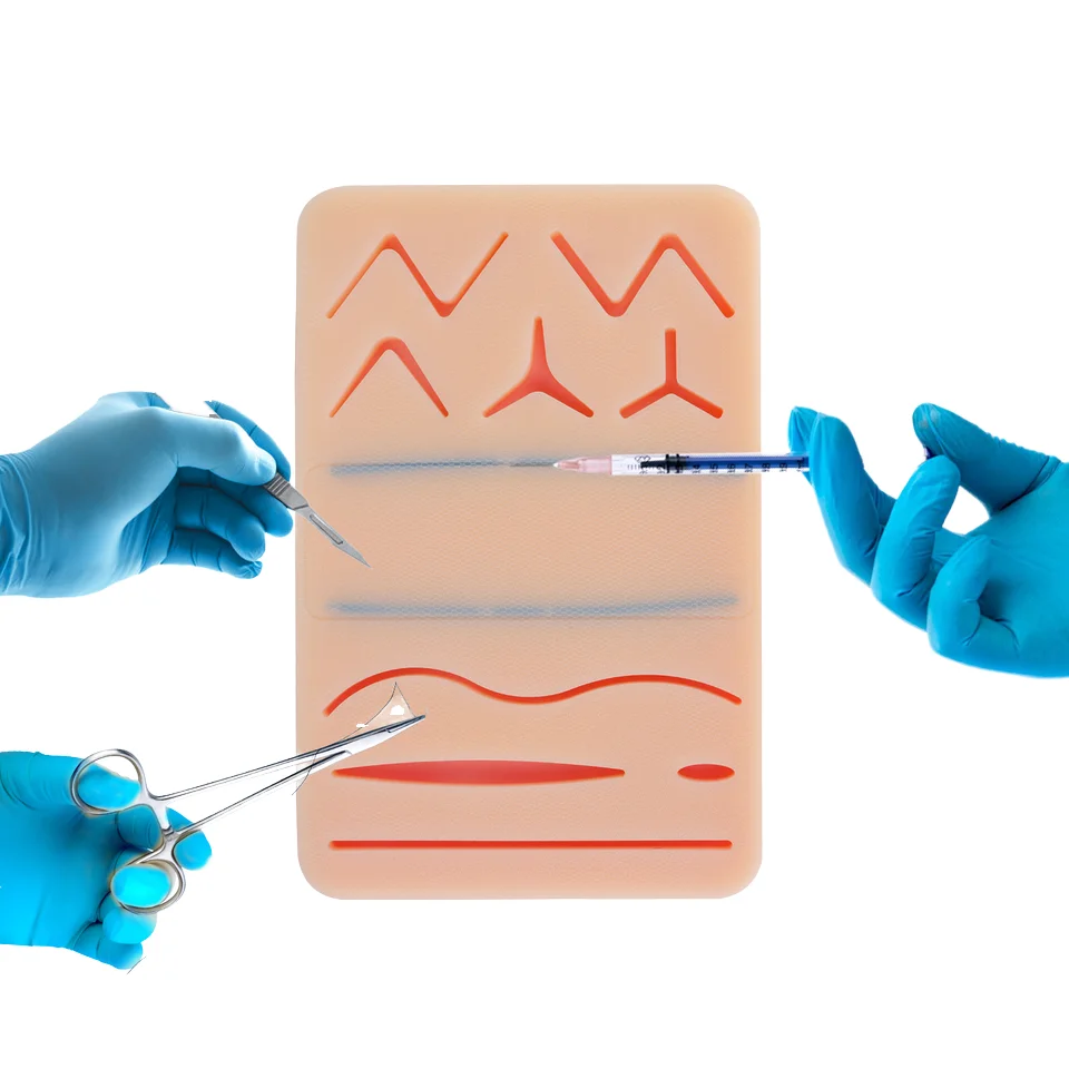 Multi-Functional Silicone Suture Practice and IV Injection Training Pad with 2 Veins for Medical Students and Doctors