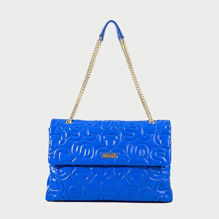 Customized soochic dress monogram Quilted Pattern stitching Leather Ruched Square Chain Flap Bag Shoulder Bag with Metal feets f