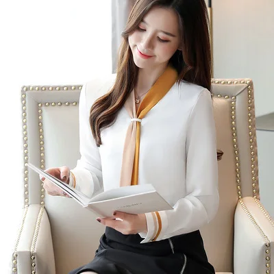 New office ladies elegant work shirt long sleeve women chiffon blouse plus size tops