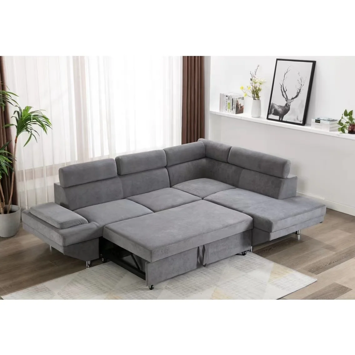 Factory High Quality Modern Apartment Home Fabric Sleeper Classic L Shaped Sectional Storage Sofa Bed