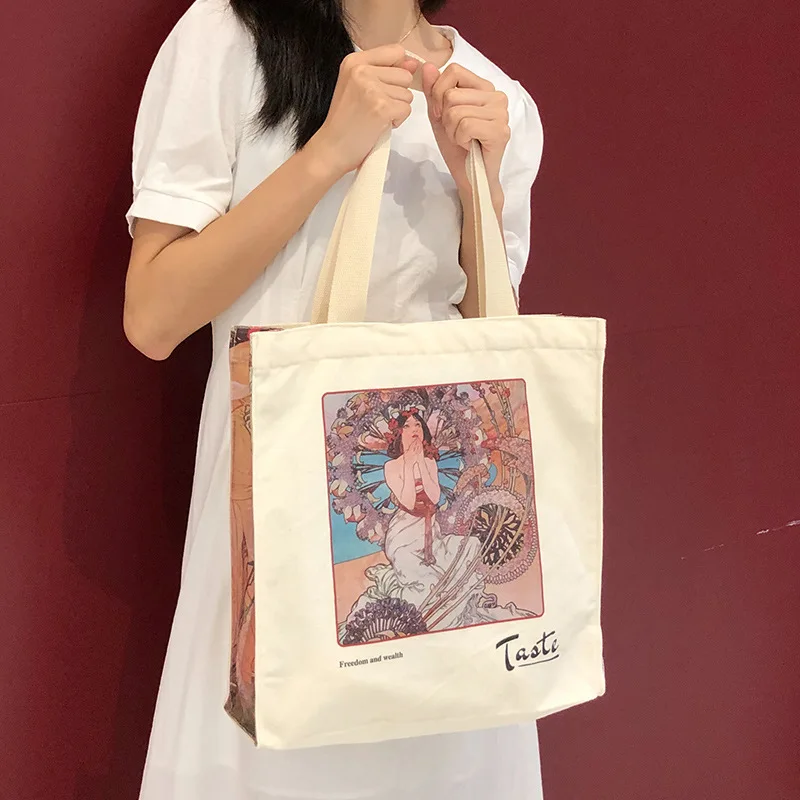 The New Style Popular Products Eco Fabric Beach Hand Cotton Printed Shopping Tote Bag for Women