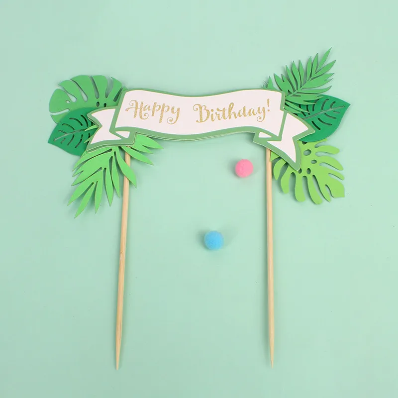 Children happy birthday green jungle dinosaur theme cake toppers safari set for kids birthday party cake decoration supplies
