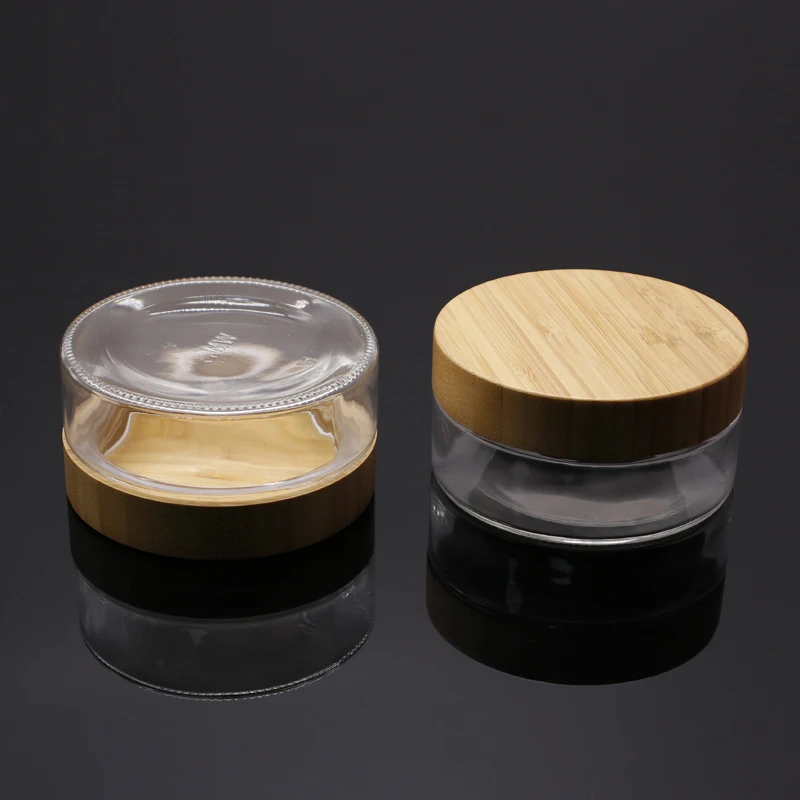 bamboo lid jar 2 oz 200g clear frosted glass jar with real bamboo top