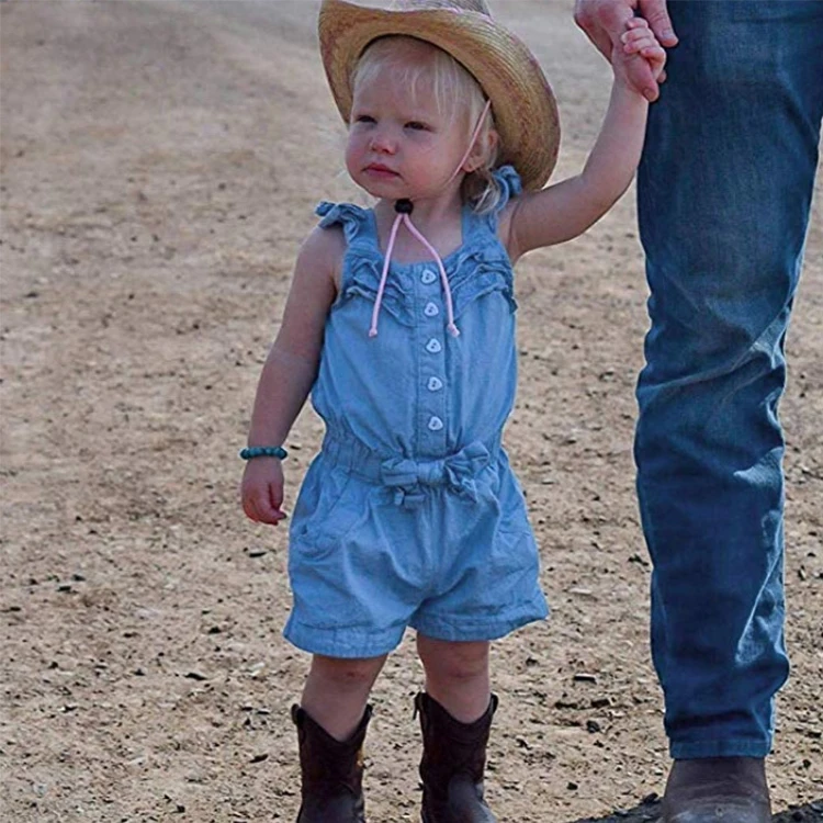 Hot Selling Summer Child Clothing Sweet Blue Ruffles Kids Girls One Piece Jumpsuit With Belt