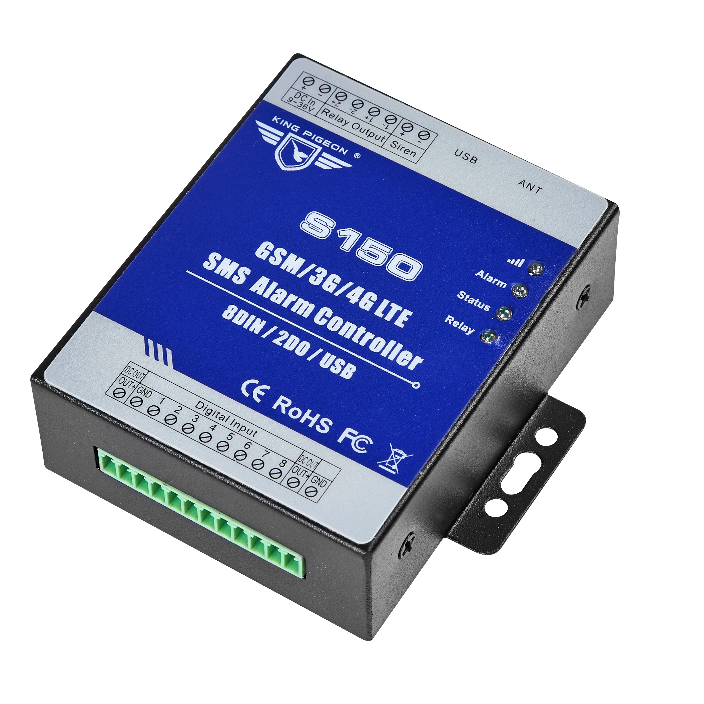 8DIN + 2Relay Outputs SMS Rtu Alarm Controller System