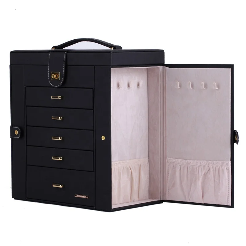 Rectangle Black Faux Leather Creative Packaging Box Customized Jewelry Box For Jewelry