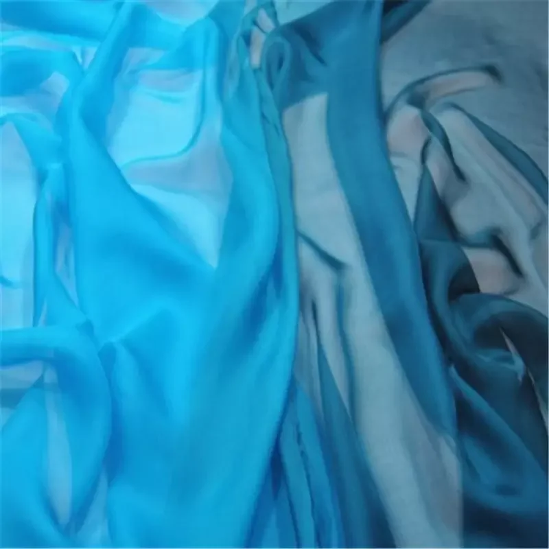 Blue Degree Color Soft 100% Gradient Color Ombre Pure Silk Chiffon Fabric for Women Elegant Clothes