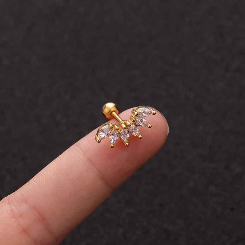 Women dainty gold piercing jewelry crew stainless steel  zircon cubic ear bone nails