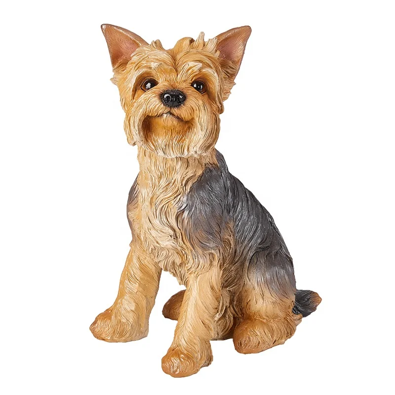 OEM Luxury Realistic Resin Yorkshire Terrier Dog Figurine Statue Home Garden Decor Animal Figurine Yorkie Dog Polyresin Ornament
