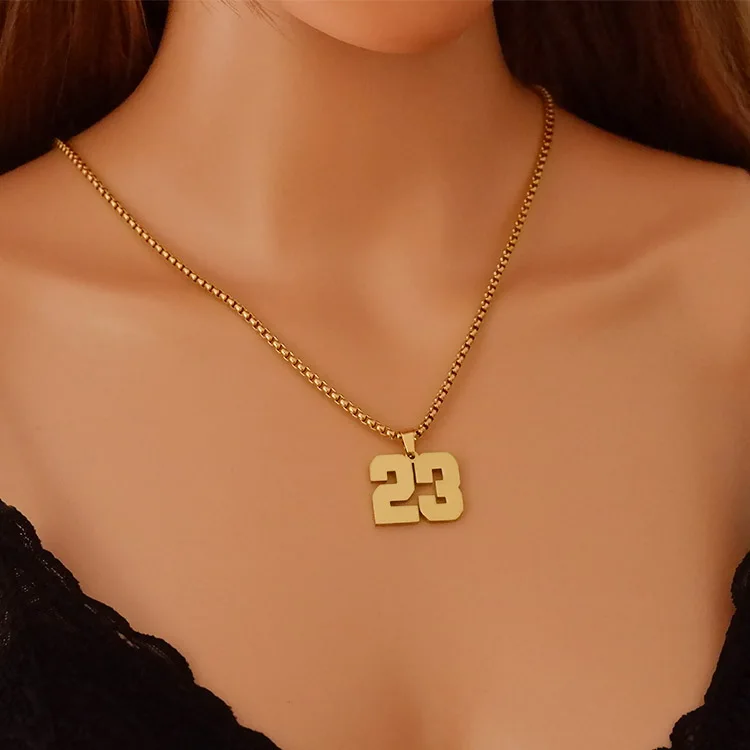 Personalized Necklaces 18K Gold Plated Initial Number Pendant Stainless Steel Chain Sports Necklaces for men women