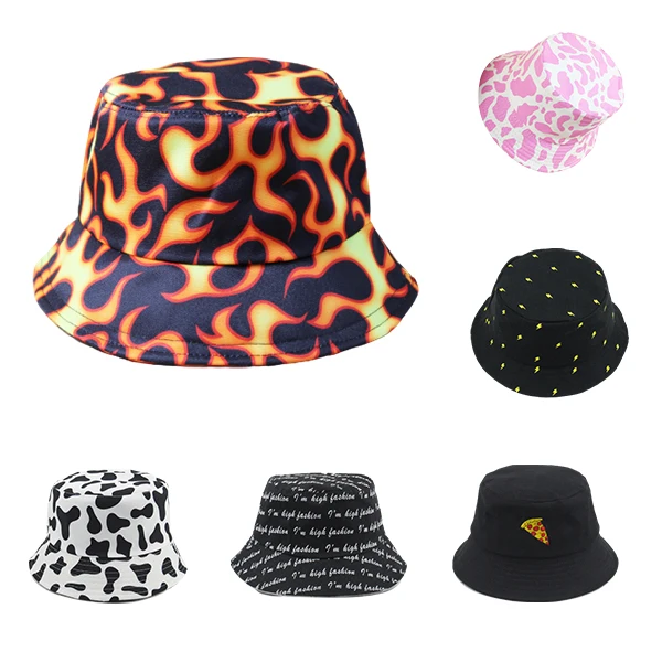 
Dvacaman 2021 Fashion Designed Fire Cow Print Tie Dye Embroidery Fishermen Hat/Bucket hat for Women Wholesale 