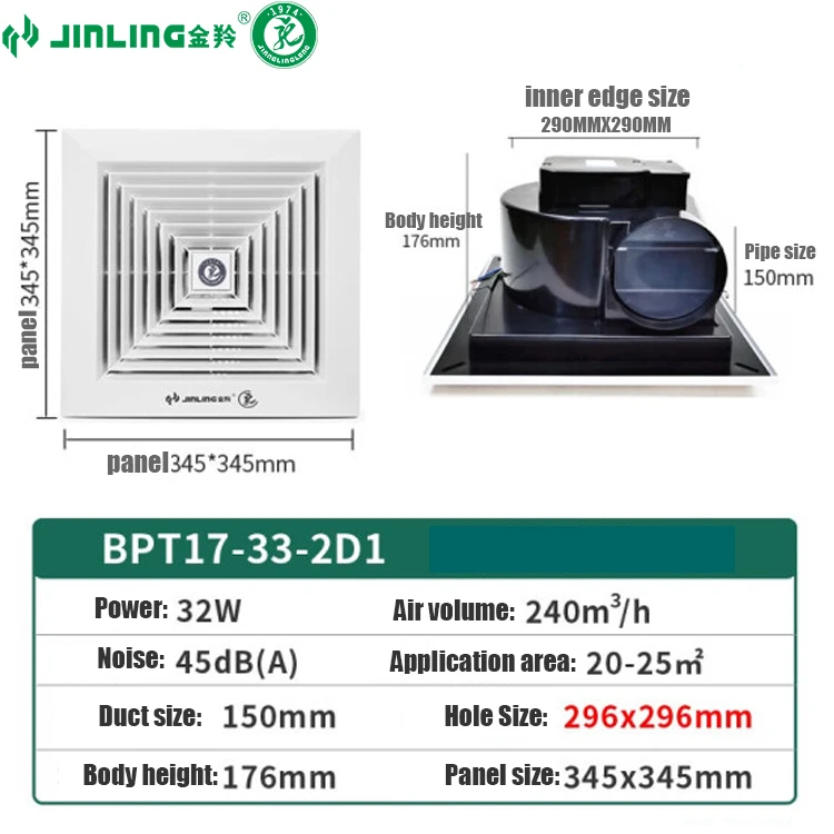 High-quality Ceiling Mounting Ventilation Fan Exhaust Fan Electric Foldable CB Mechanical White 220V Jinling Ceiling Fan 35W