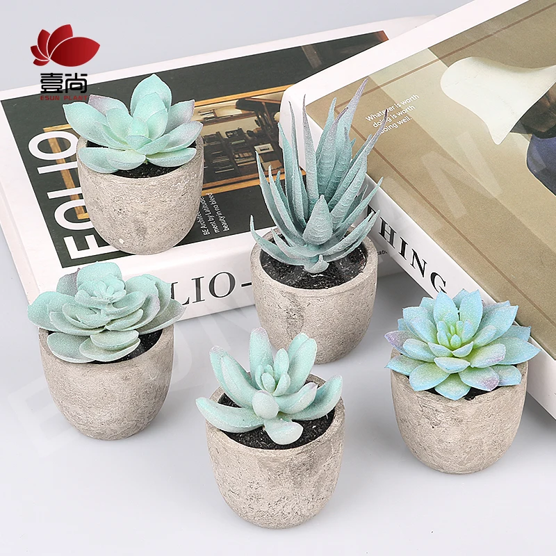 Artificial Succulent Plants Assorted Decorative Faux Succulent Potted Fake Cactus Cacti Plants with Gray Pots Set of 5 ES0345-28