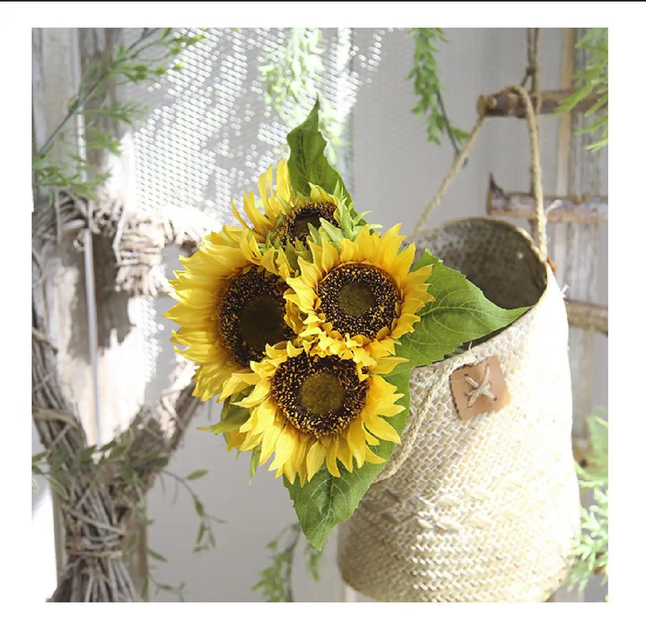 Sunflowers Artificial Flowers Hand Tied Bouquet Wholesale Wedding Silk Orange and Yellow Flower Centerpieces Sunflower