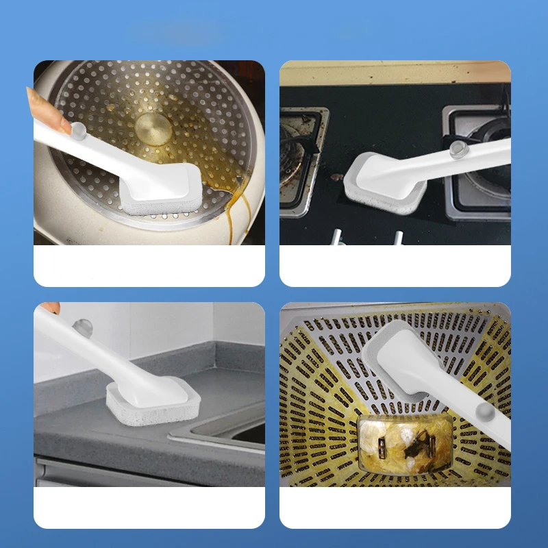 Y119 Multi functional kitchen disposable pot brush with automatic liquid addition scouring pad for dishwashing clean brush