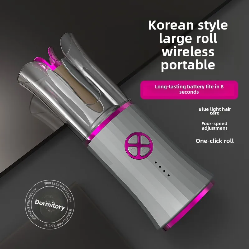 Portable Rechargeable Wireless Curling Iron LED Temperature Automatic Rotation Transparent Blue Light Travel Cross-Border