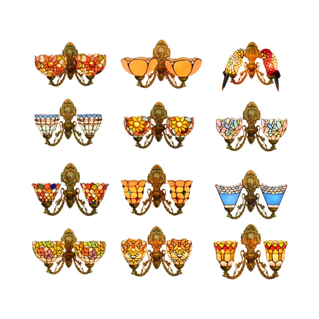 
Stained Glass Hotel Classic Antique Style Amazon Bathroom Lighting Tiffany Sconce 2 Lights Vintage Lamp Wall Lamps Home Light 