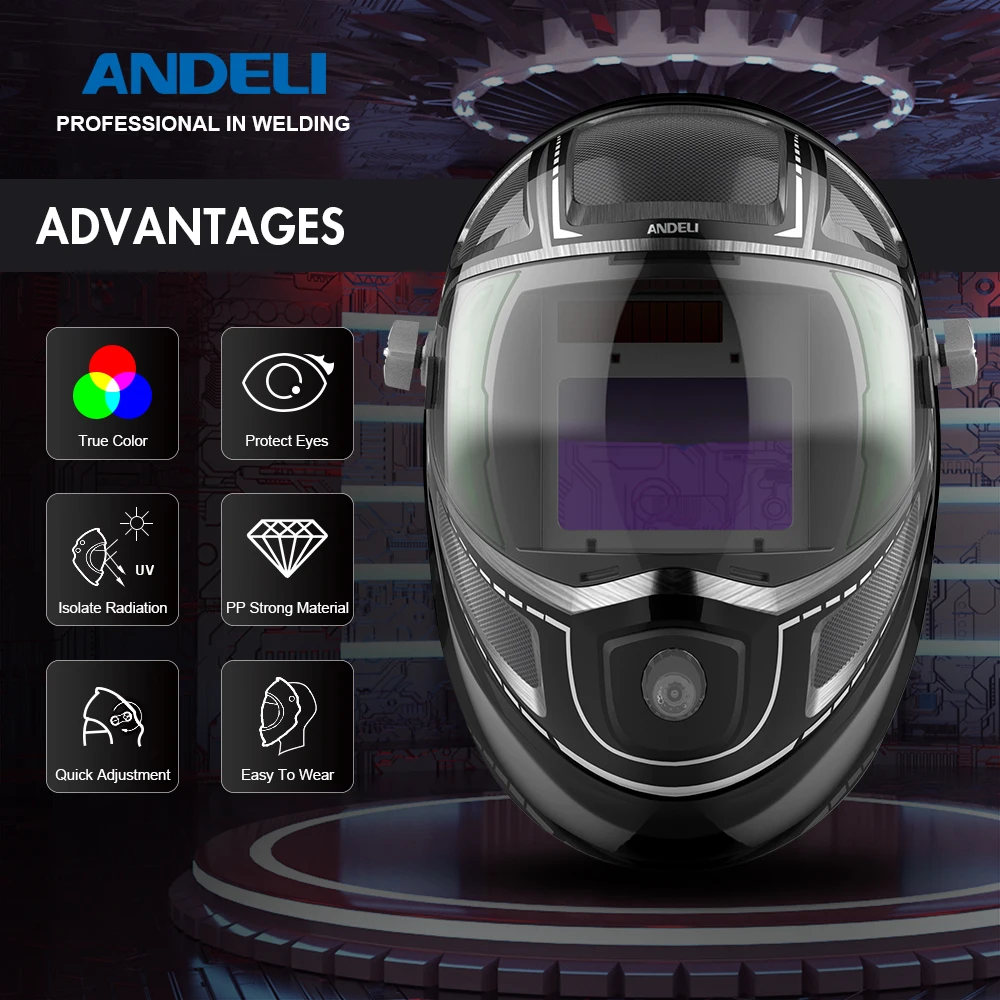 ANDELI Auto Darkening Welding Helmet ADL-MA900VL-E Adjustable MIG TIG MMA CUT Welding Mask with LED Light for Welding Machine