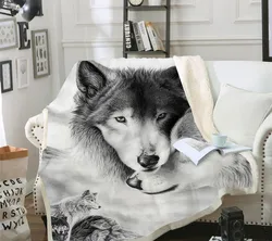 OEM ODM Customized Photo 3d Digital Printing Wolves Flannel Fabric Sherpa Fleece Blanket
