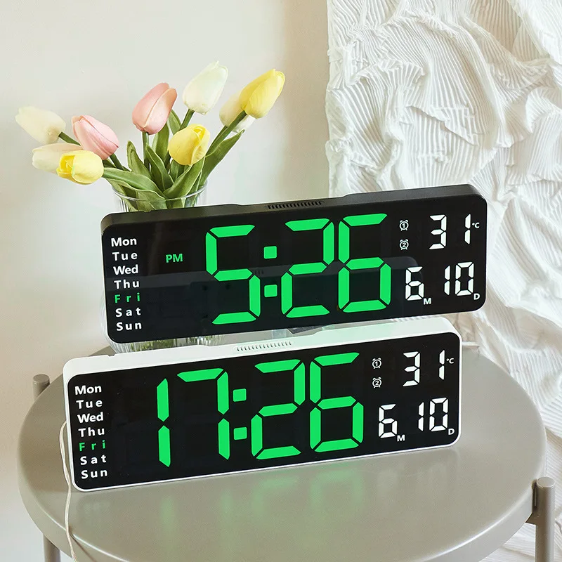 13inch Large LED Digital Wall Clock Remote Control Temp Date Week Display Memory Table Wall-mounted Electronic Alarms Clocks