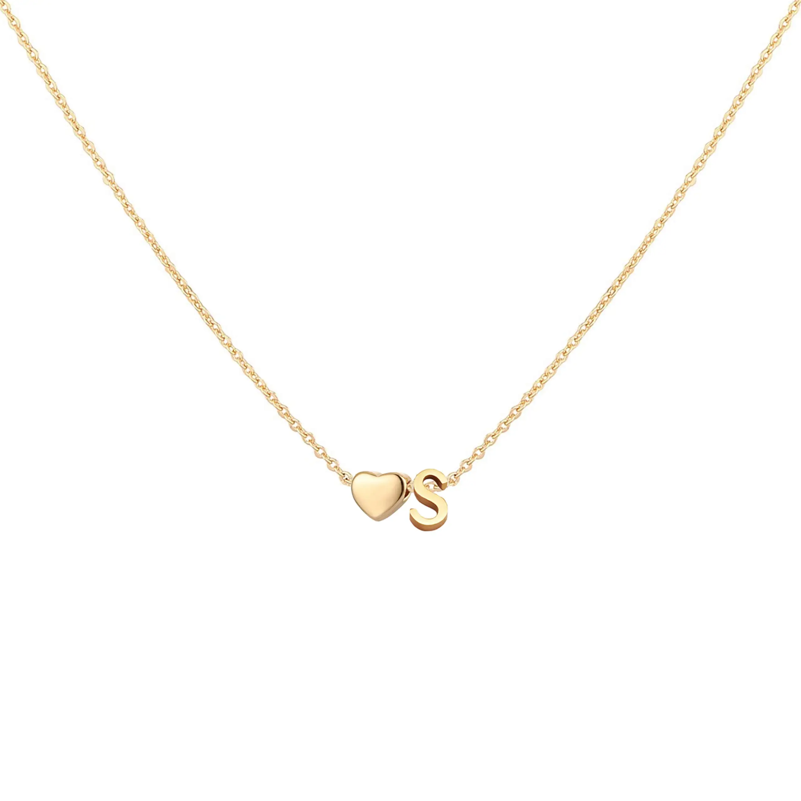 Initial Heart Necklace,18K Gold Plated Stainless Steel Tiny Heart Letter Necklace Personalized Monogram Name Necklace for Women