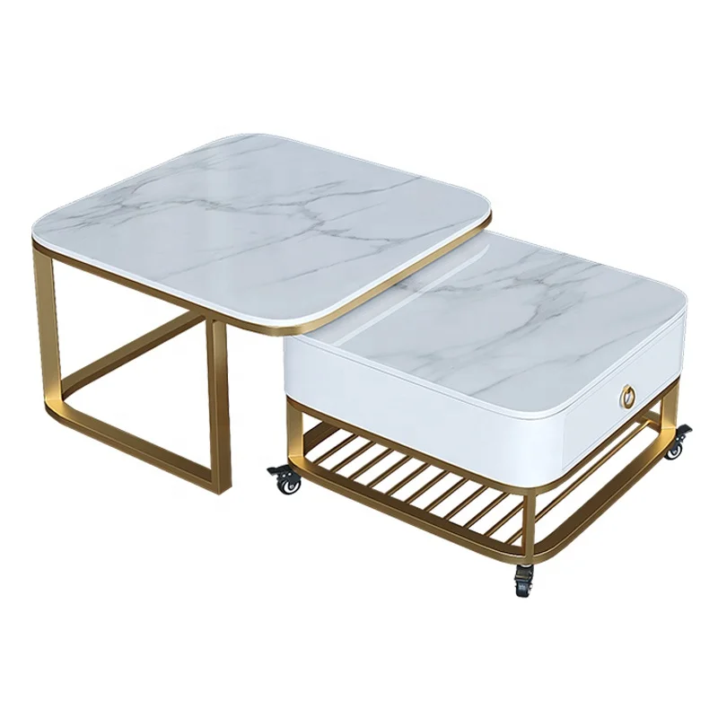
Nordic Round marble tea table movable end table creative storage furniture metal coffee table 