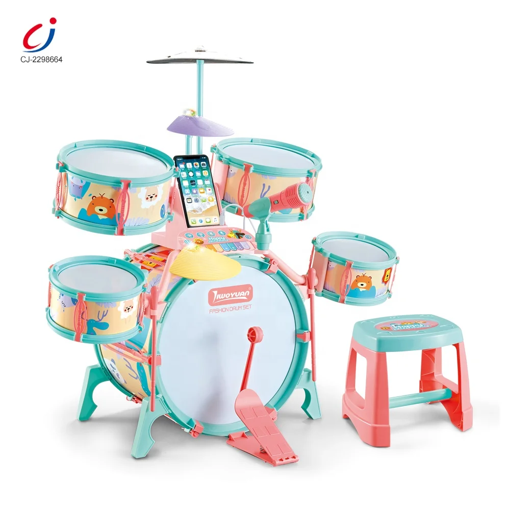 Оптовая продажа, Детский развивающий Электрический микрофон, музыкальный инструмент, пластиковая детская игрушка, набор барабанов для джаза (1600538578444)