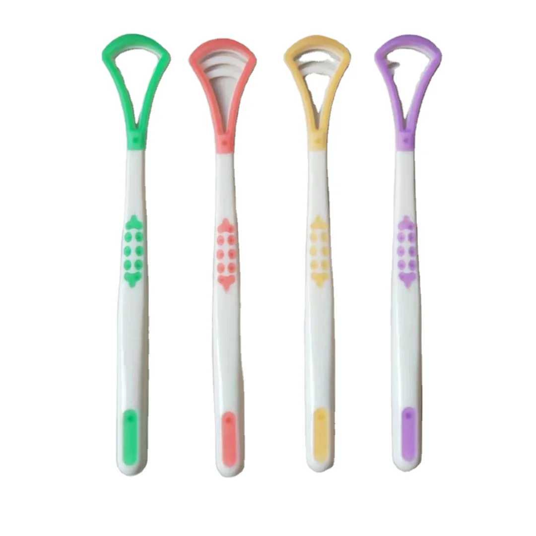 High Quality Colorful Silicone Tongue Coating Cleaning Brush Plastic Tongue Cleaner Scraper