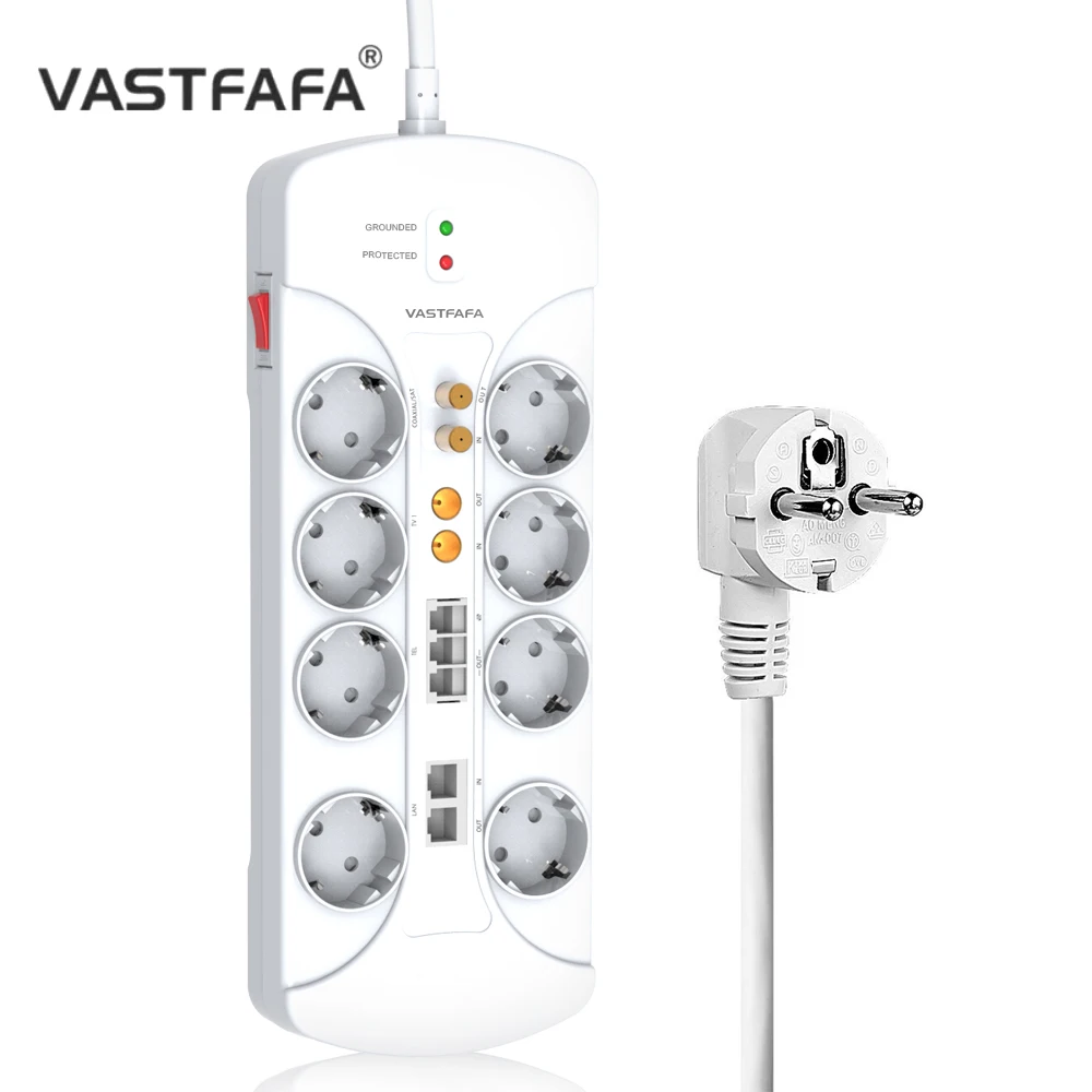Excellent German Type 8 Outlet  Surge Protector Power Strip with Television Power Board