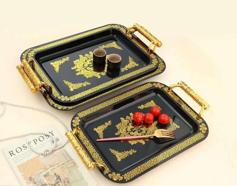 3-piece set Gold bordersPlastic Fruit Tray Dessert Hotel Tray Coffee Shop Western Restaurant Fruit Cake Tray