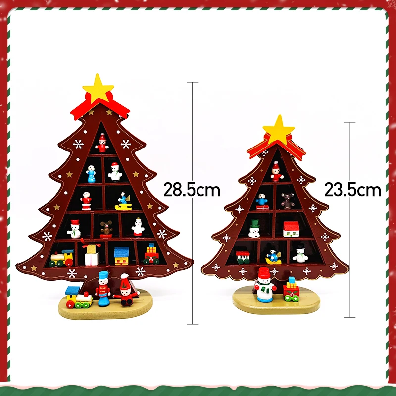 Wooden Christmas Tree Decoration Tabletop Christmas Tree With Mini Ornaments Wooden Base For Christmas Gifts Xmas Ornaments