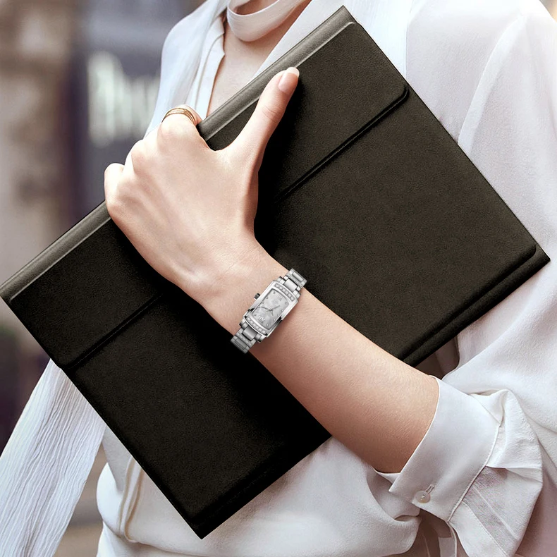 LOBINNI Quartz Business Ladies Watch Ladies Silver Rose Gold Rhinestone Diamond Set Rectangle Watch Customizable
