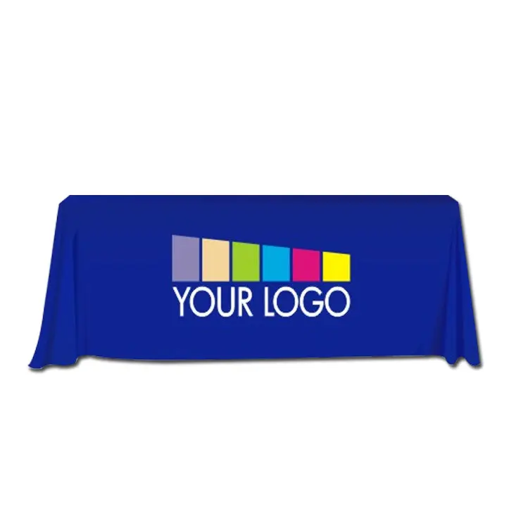Customized print logo rectangle black polyester tablecloths party banquet wedding stretch spandex 6ft table cover table cloths