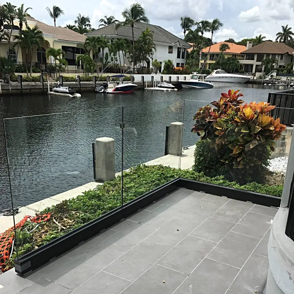 Modern style black powder coated aluminum u channel ultra clear tempered glass deck railing balustrades from Foshan