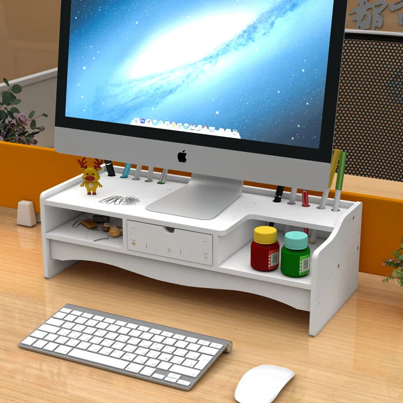 Multifunction Customized Logo White Plastic  Monitor Support Computer Booster Stand Storage Holders & Racks