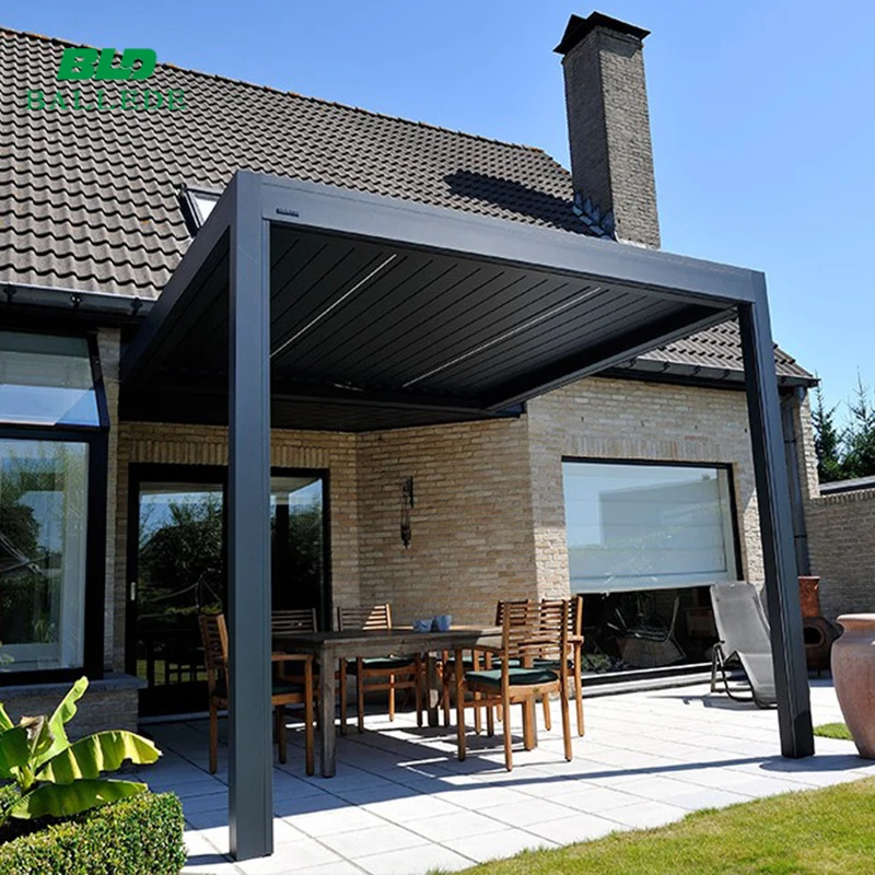 Terrace patio sunshade gazebo motorized adjustable waterproof louver roof system awnings