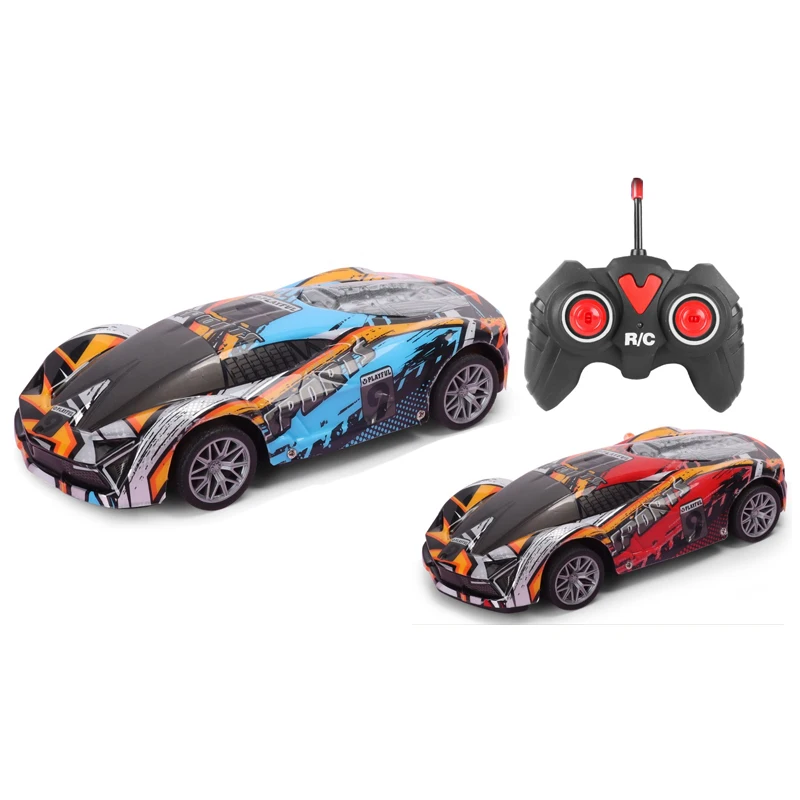 QS Factory Kids Racing Remote Control Model Car Toys Plastic 2 Colors R/C Stunt Simulation Graffiti Vehicle Toys With LED Light