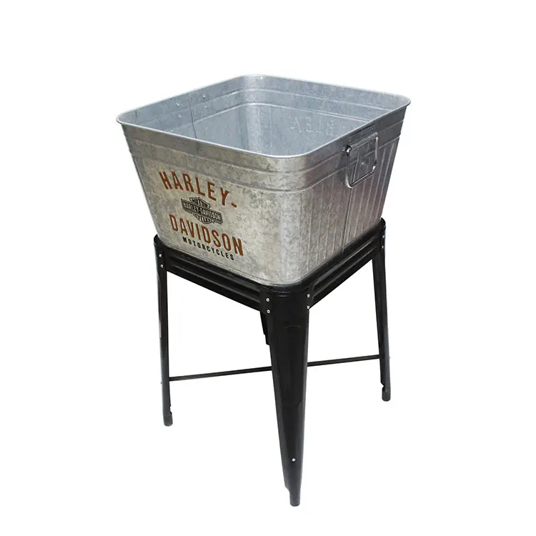 Galvanized Metal Party Ice bucket With Stand Ice Bucket Drink Cooler with Stand and Tray