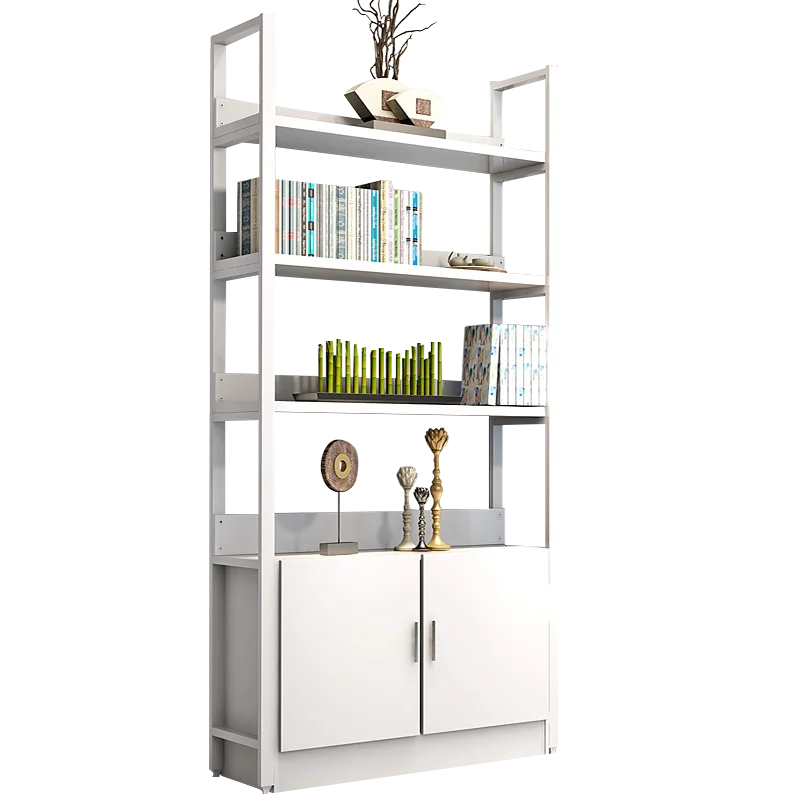 Customizable living room furniture bookcase industrial metal steel frame bookcase wooden 4 shelves bookshelf