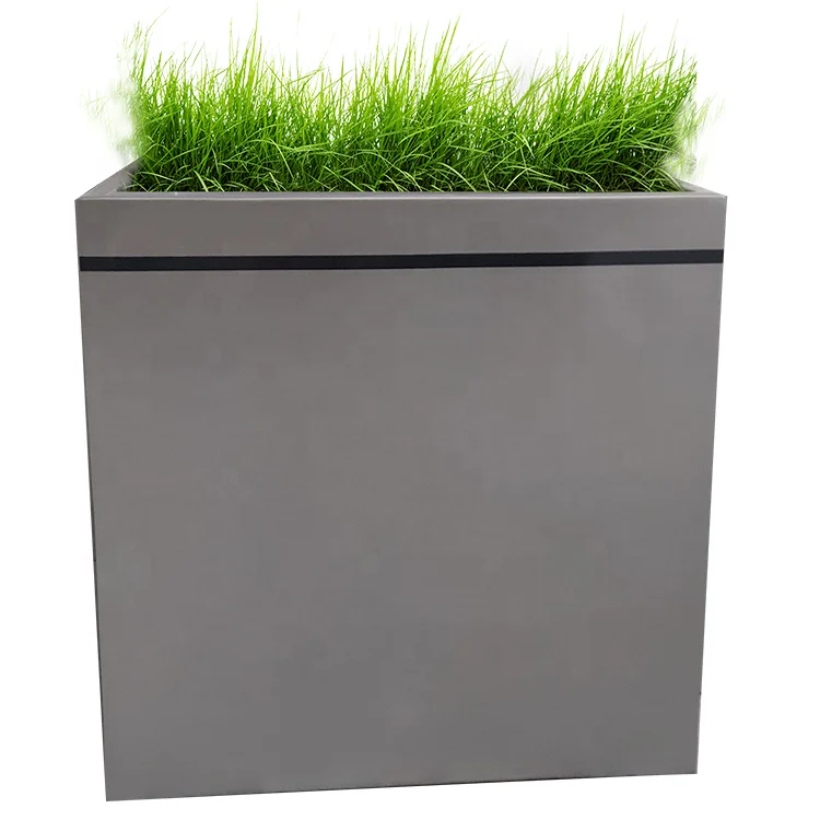 Outdoor garden fiberglass large square sliver standing floor landscape flower planter pot