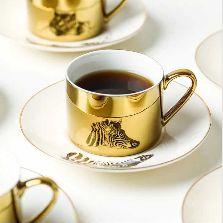 New Design Mirror Cup with Ceramic Coffee Cup and Saucer for Home Decor