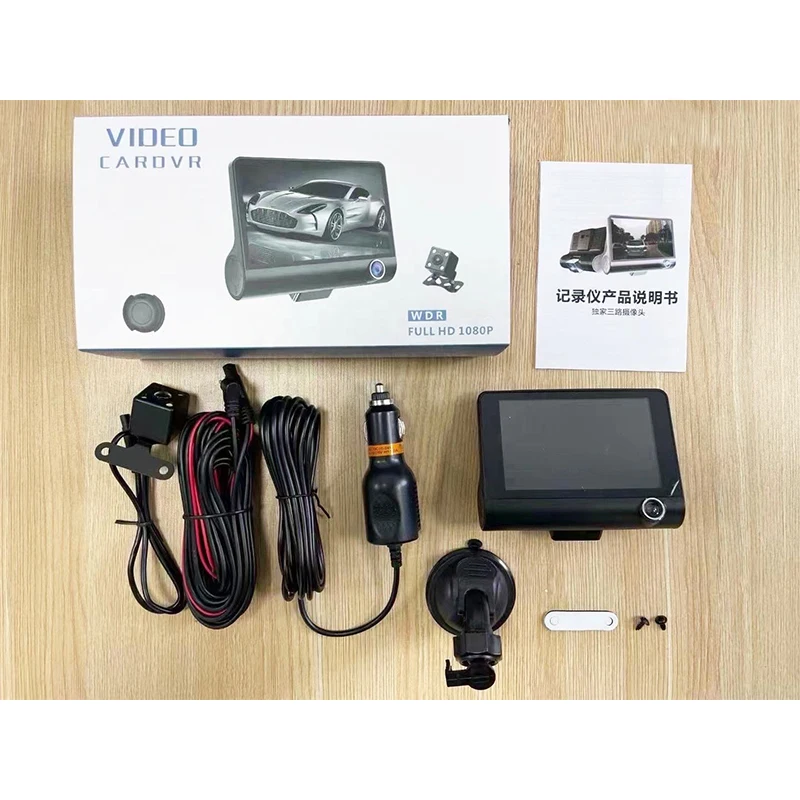 Loop Recording 1080P HD 3 Lens 4.0 INCH IPS Car DVR Camera Wifi Front and Rear Dash Camera with Touch Screen